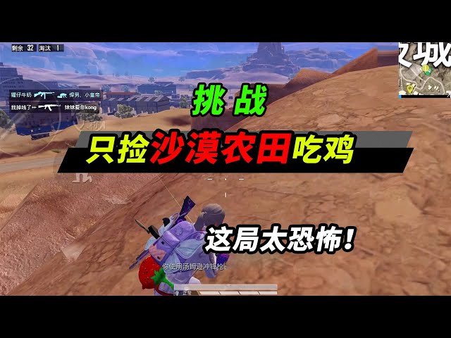 peace elite: 挑战只用沙漠农田物资吃鸡,这一局简直是恐怖游戏!【突击手蜜獾】